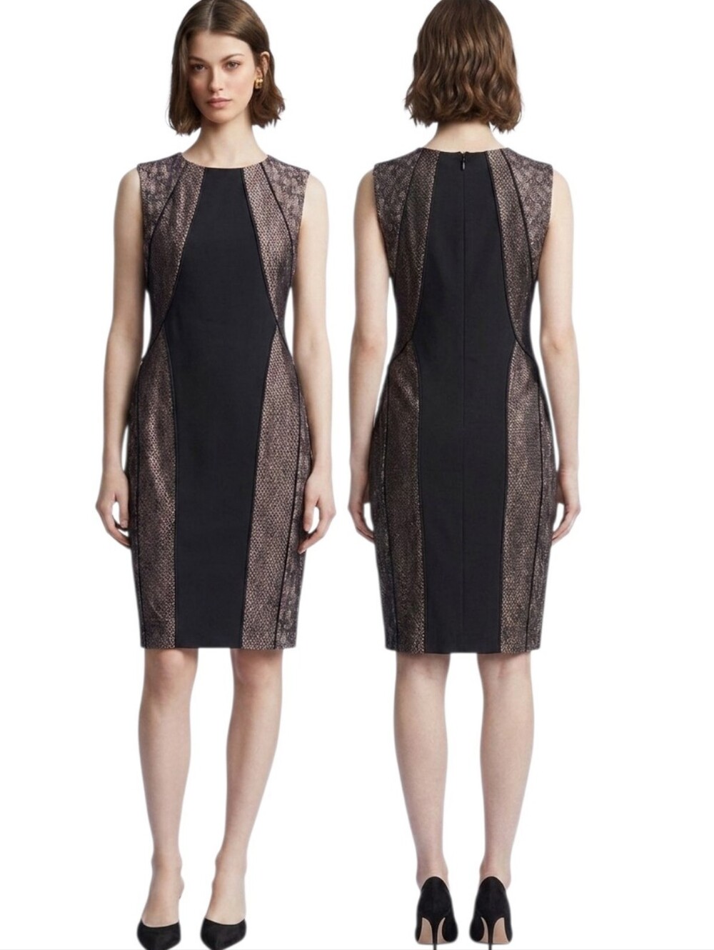 BCBGMAXAZRIA Jazelle Lace Panel Sheath Cocktail  Dress - Size 10